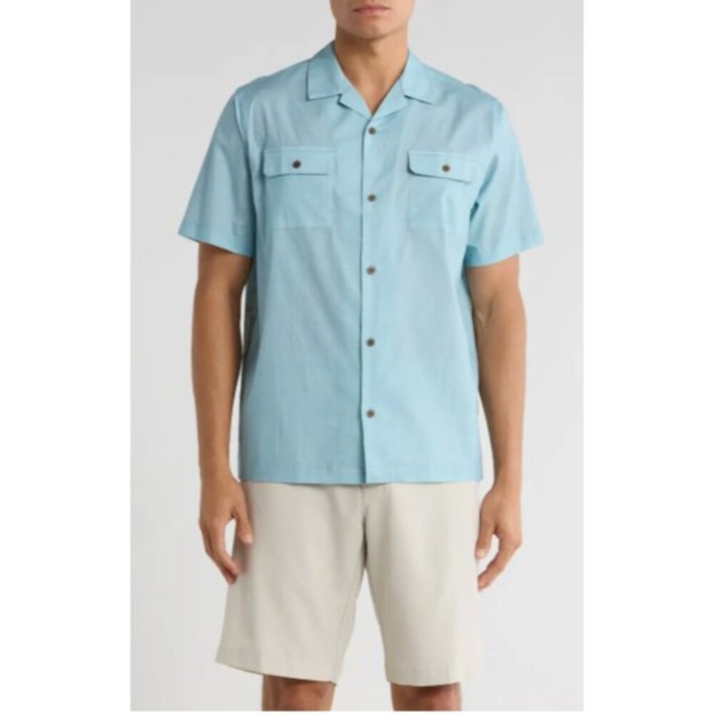 TravisMathew Mens Shirt XL Windy Bay Short Sleeve Button Up Shirt Dusty Blue - Picture 3 of 5